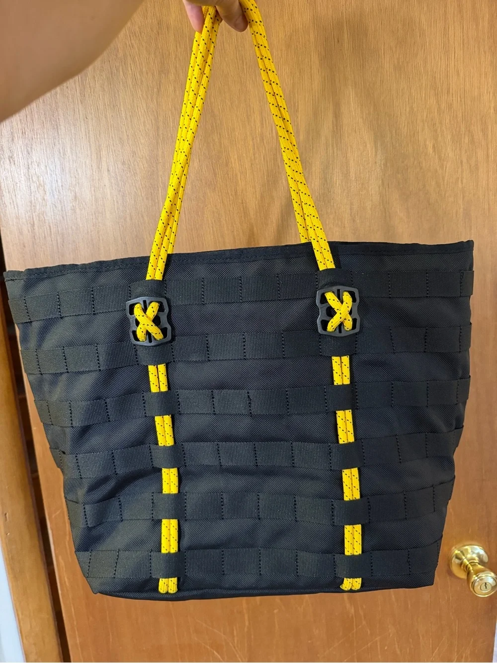 Nike Sportswear AF-1 Black Utility Tote Bag with Yellow Rope Handles
